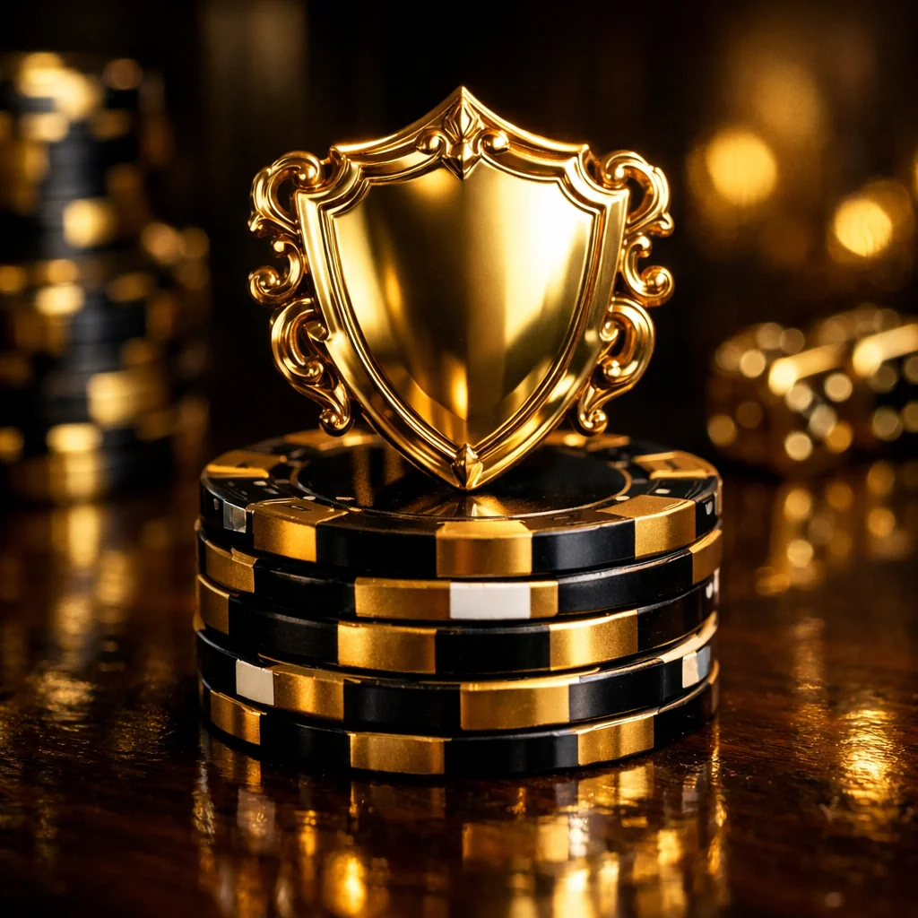 Gouden schildembleem als symbool voor veilig online casino spelen